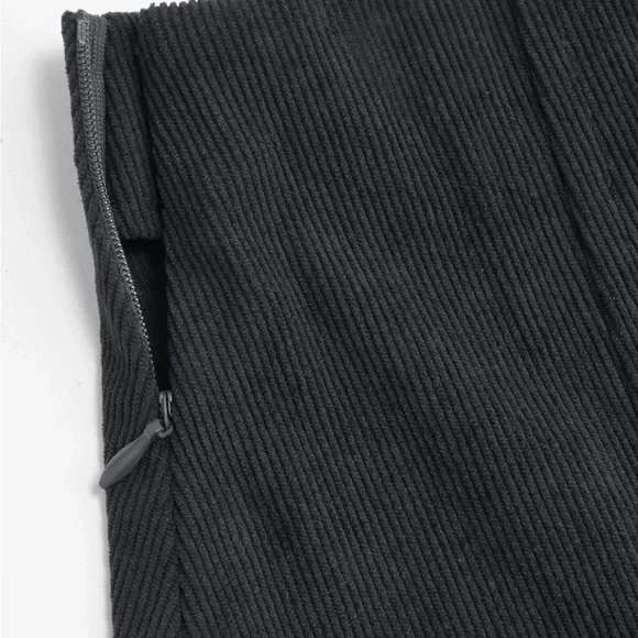 Charcoal Grey Corduroy Mini Skirt | A-Line | Dark Academia Fall Staple - Picture 3 of 6